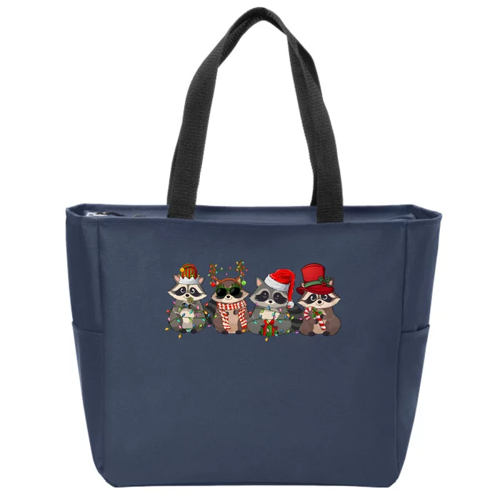 Santa Raccoons Christmas Cute Raccoon Lover Zip Tote Bag