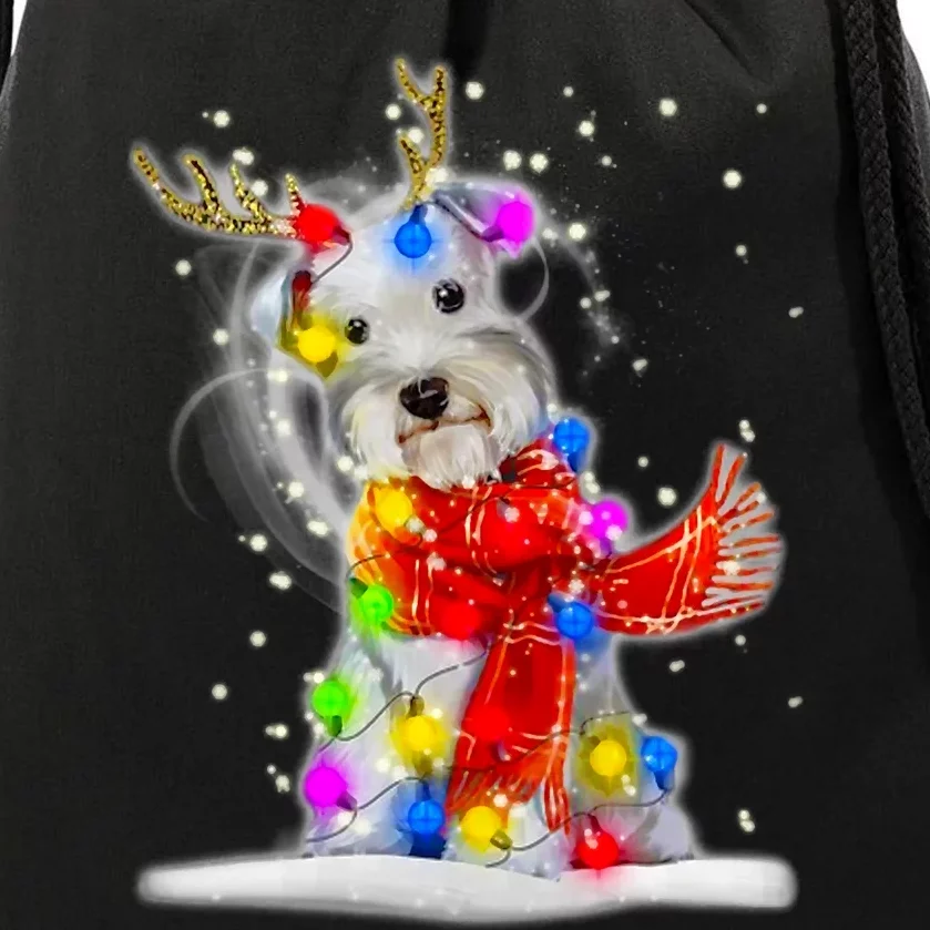 Schnauzer Reindeer Christmas Lights Tree Dog Scarf Xmas Snow Drawstring Bag