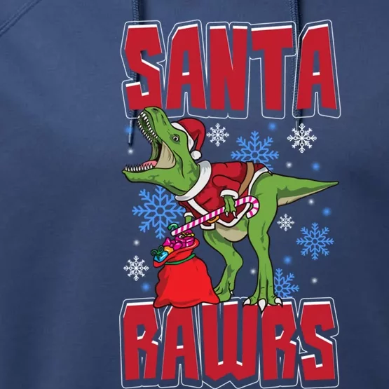 Santa Rawrs Christmas Trex Dinosaur Xmas Pajamas Gift Performance Fleece Hoodie