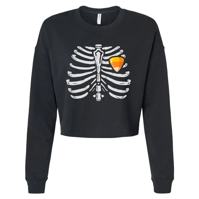 Skeleton Rib Cage Heart Candy Corn Cute Adult Cropped Pullover Crew