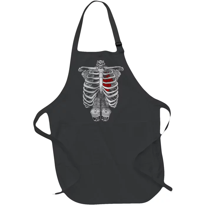 Skeleton Rib Cage Full Of Beer Funny Halloween Costume Full-Length Apron With Pocket