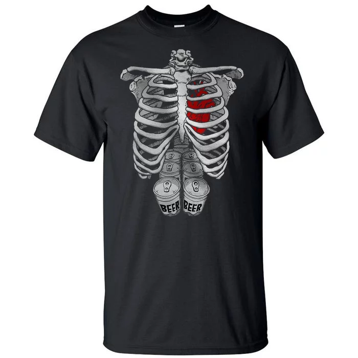 Skeleton Rib Cage Full Of Beer Funny Halloween Costume Tall T-Shirt