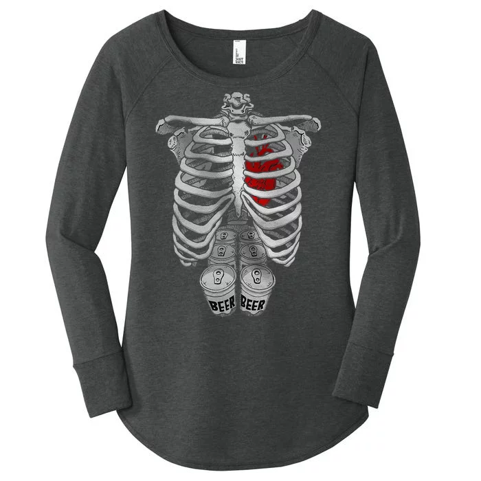 Skeleton Rib Cage Full Of Beer Funny Halloween Costume Women's Perfect Tri Tunic Long Sleeve Shirt