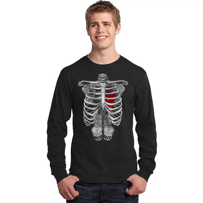 Skeleton Rib Cage Full Of Beer Funny Halloween Costume Tall Long Sleeve T-Shirt