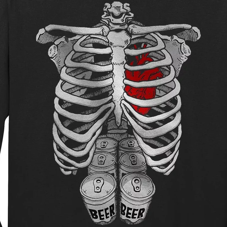 Skeleton Rib Cage Full Of Beer Funny Halloween Costume Tall Long Sleeve T-Shirt