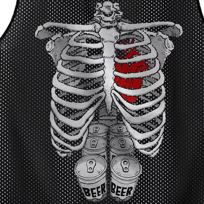 Skeleton Rib Cage Full Of Beer Funny Halloween Costume Mesh Reversible Basketball Jersey Tank