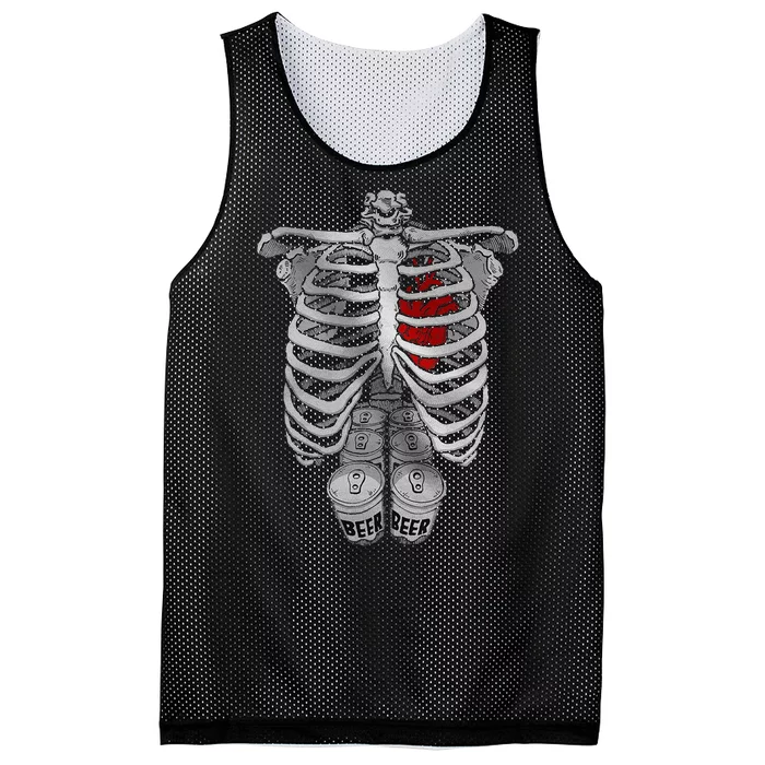 Skeleton Rib Cage Full Of Beer Funny Halloween Costume Mesh Reversible Basketball Jersey Tank