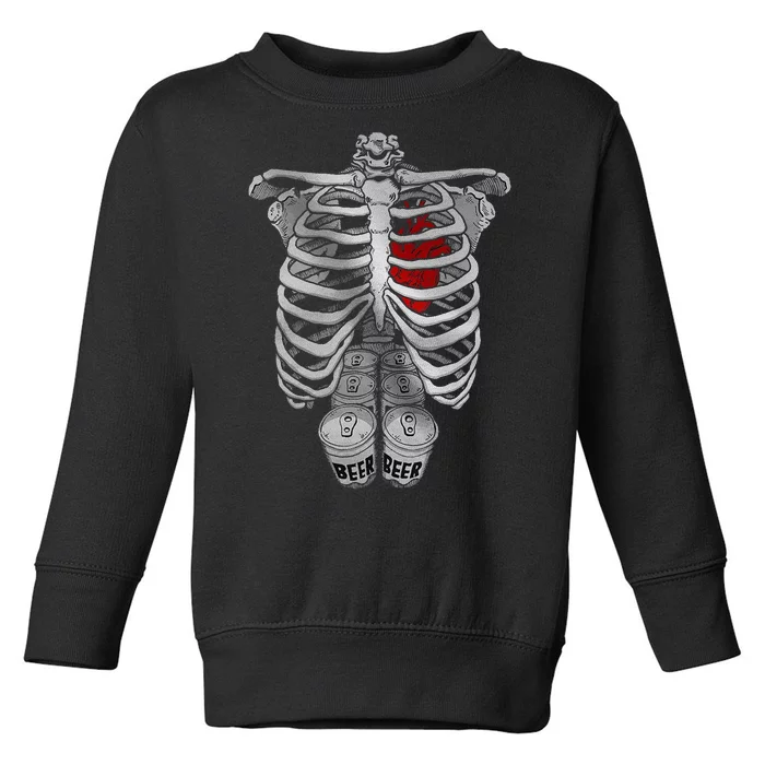 Skeleton Rib Cage Full Of Beer Funny Halloween Costume Toddler Sweatshirt