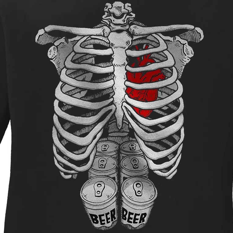 Skeleton Rib Cage Full Of Beer Funny Halloween Costume Ladies Long Sleeve Shirt