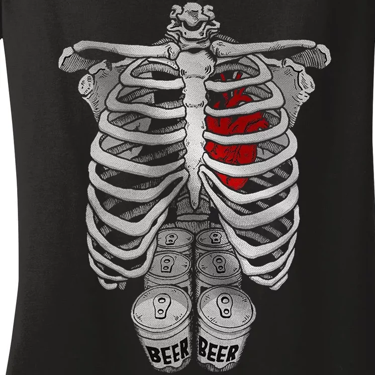 Skeleton Rib Cage Full Of Beer Funny Halloween Costume Women's V-Neck T-Shirt