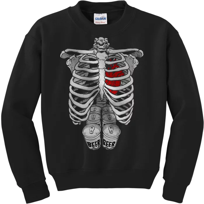 Skeleton Rib Cage Full Of Beer Funny Halloween Costume Kids Sweatshirt