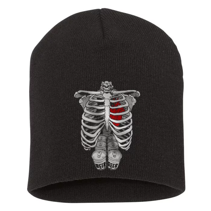 Skeleton Rib Cage Full Of Beer Funny Halloween Costume Short Acrylic Beanie