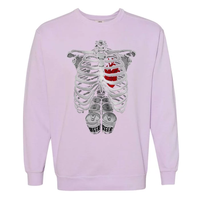 Skeleton Rib Cage Full Of Beer Funny Halloween Costume Garment-Dyed Sweatshirt