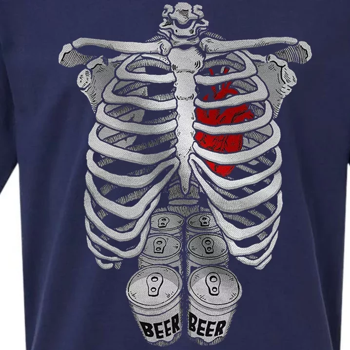 Skeleton Rib Cage Full Of Beer Funny Halloween Costume Sueded Cloud Jersey T-Shirt