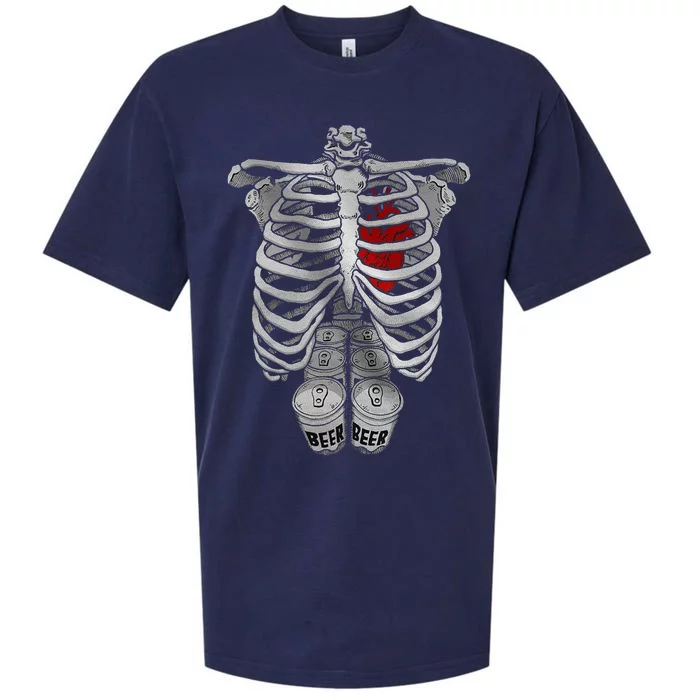 Skeleton Rib Cage Full Of Beer Funny Halloween Costume Sueded Cloud Jersey T-Shirt