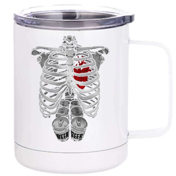 Skeleton Rib Cage Full Of Beer Funny Halloween Costume Front & Back 12oz Stainless Steel Tumbler Cup