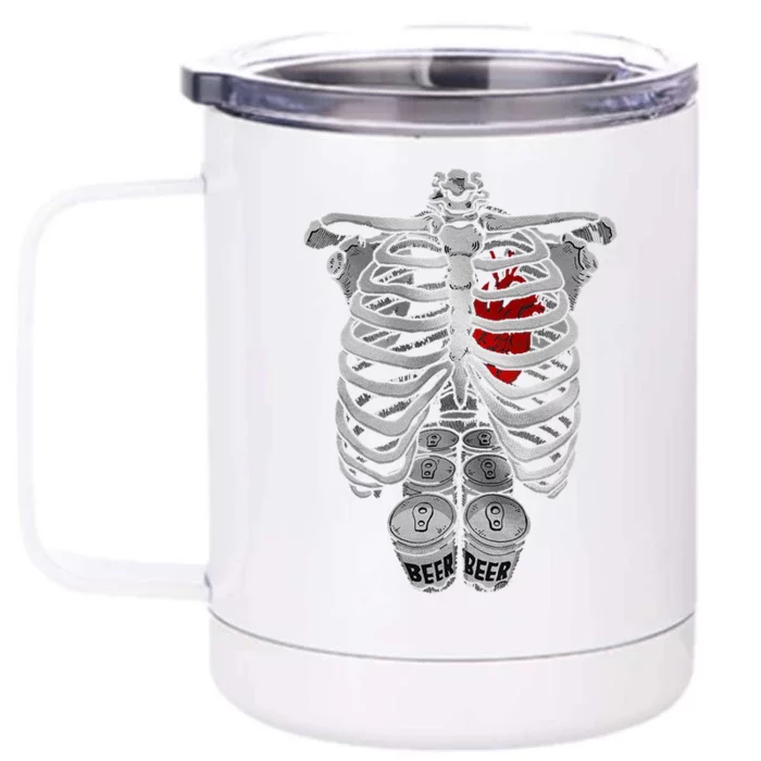 Skeleton Rib Cage Full Of Beer Funny Halloween Costume Front & Back 12oz Stainless Steel Tumbler Cup