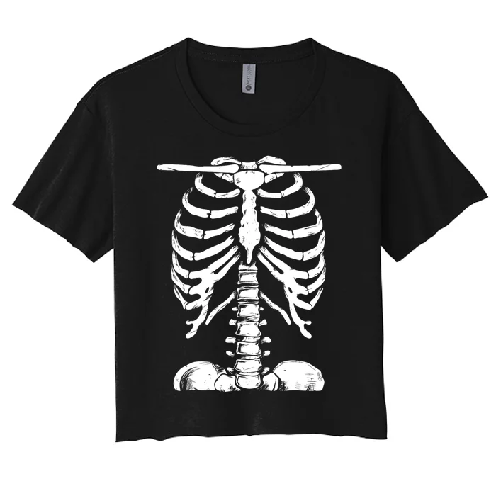 Skeleton Rib Cage Gifts Women Halloween Costume Skeleton Women's Crop Top Tee