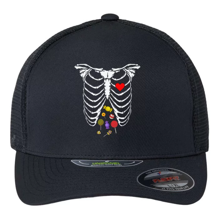 Skeleton Rib Cage Xray Candy Halloween Flexfit Unipanel Trucker Cap