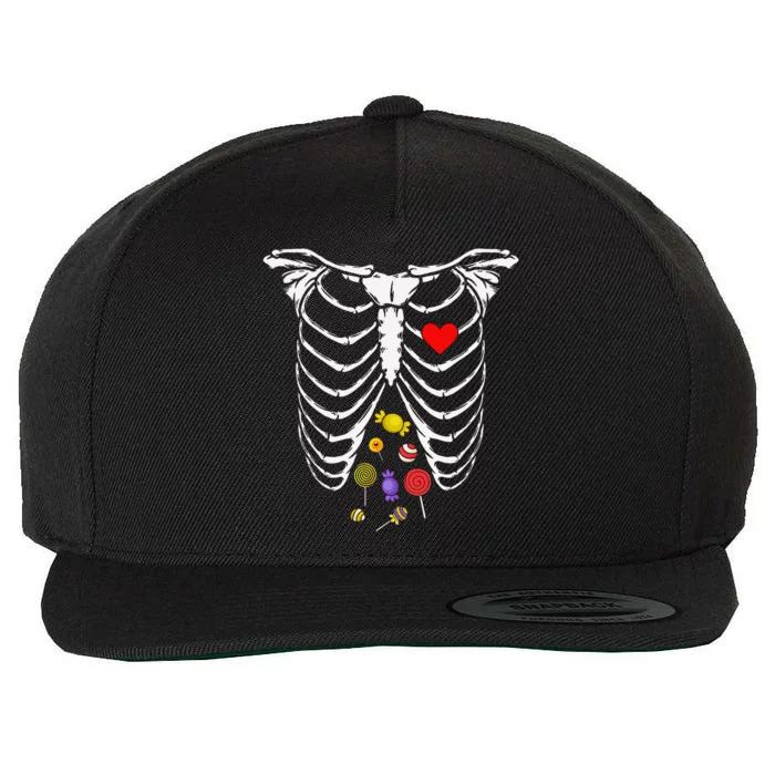 Skeleton Rib Cage Xray Candy Halloween Wool Snapback Cap