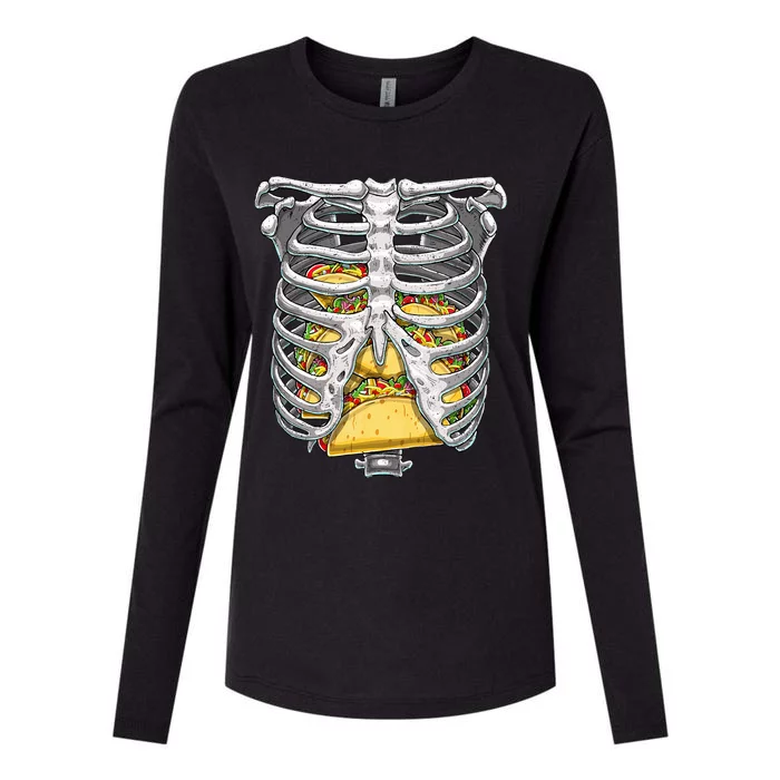 Skeleton Rib Cage Halloween Taco Skeleton Womens Cotton Relaxed Long Sleeve T-Shirt