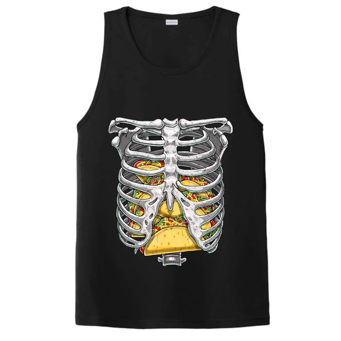 Skeleton Rib Cage Halloween Taco Skeleton Performance Tank