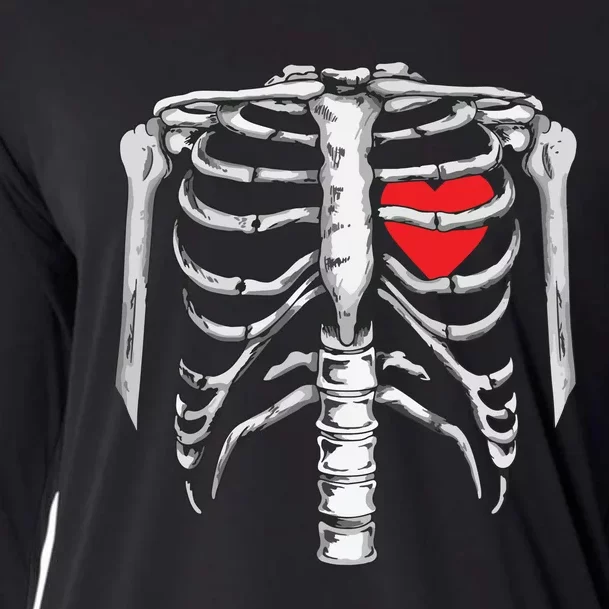 Skeleton Rib Cage Heart Xray Halloween Easy Costume Cooling Performance Long Sleeve Crew