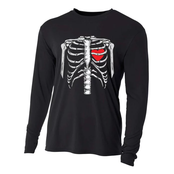 Skeleton Rib Cage Heart Xray Halloween Easy Costume Cooling Performance Long Sleeve Crew