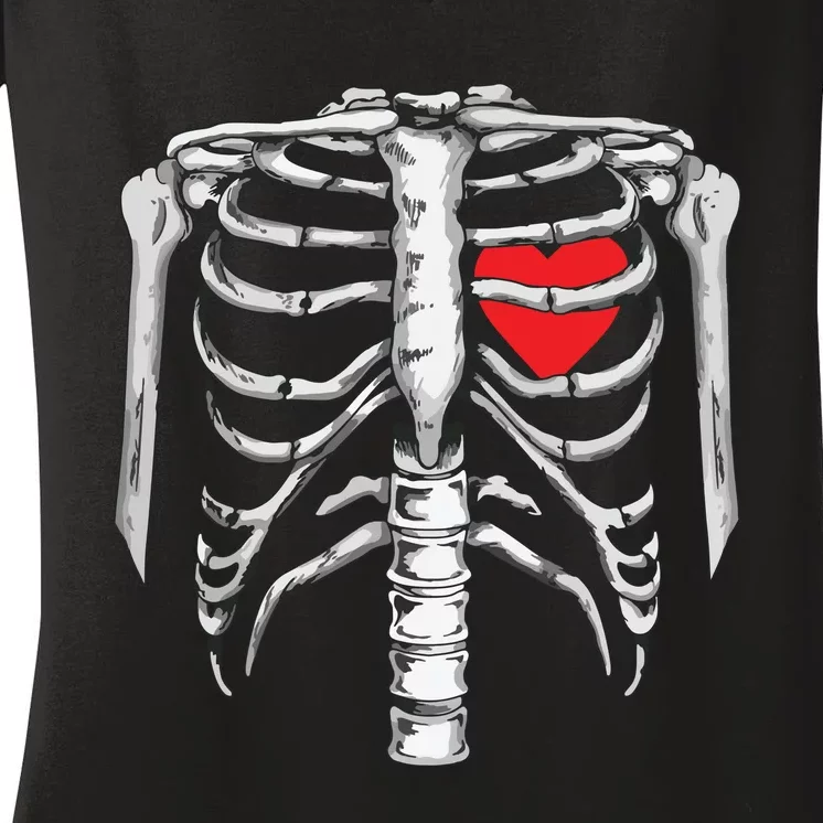 Skeleton Rib Cage Heart Xray Halloween Easy Costume Women's V-Neck T-Shirt