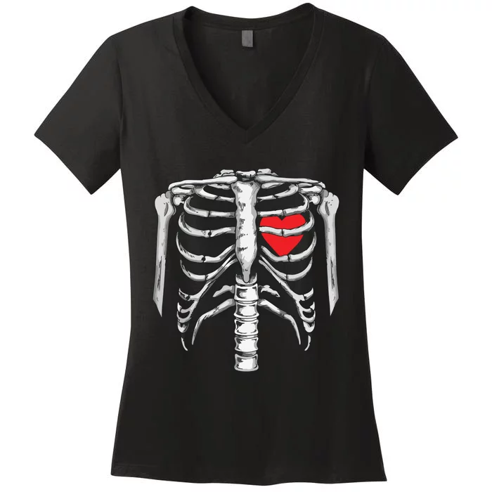 Skeleton Rib Cage Heart Xray Halloween Easy Costume Women's V-Neck T-Shirt