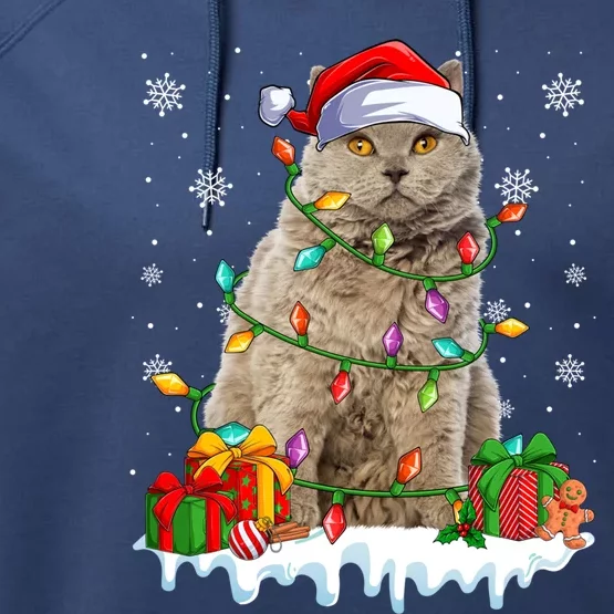 Selkirk Rex Cat Xmas Light Christmas Kitten Lover Cute Gift Performance Fleece Hoodie