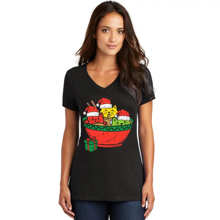 Santa Ra Cats Anime Christmas Xmas Girl Women's V-Neck T-Shirt