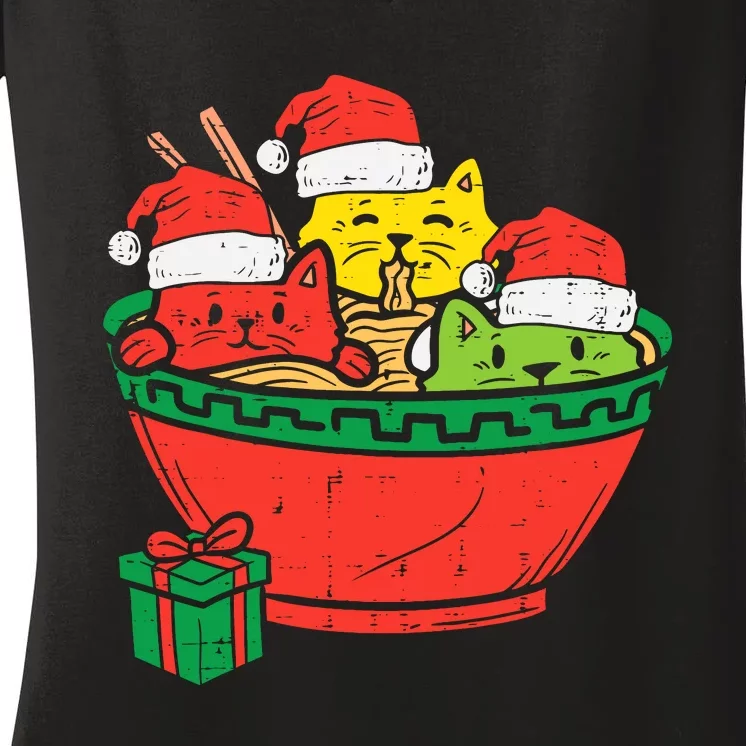 Santa Ra Cats Anime Christmas Xmas Girl Women's V-Neck T-Shirt