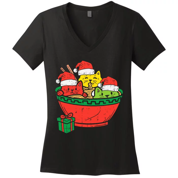 Santa Ra Cats Anime Christmas Xmas Girl Women's V-Neck T-Shirt