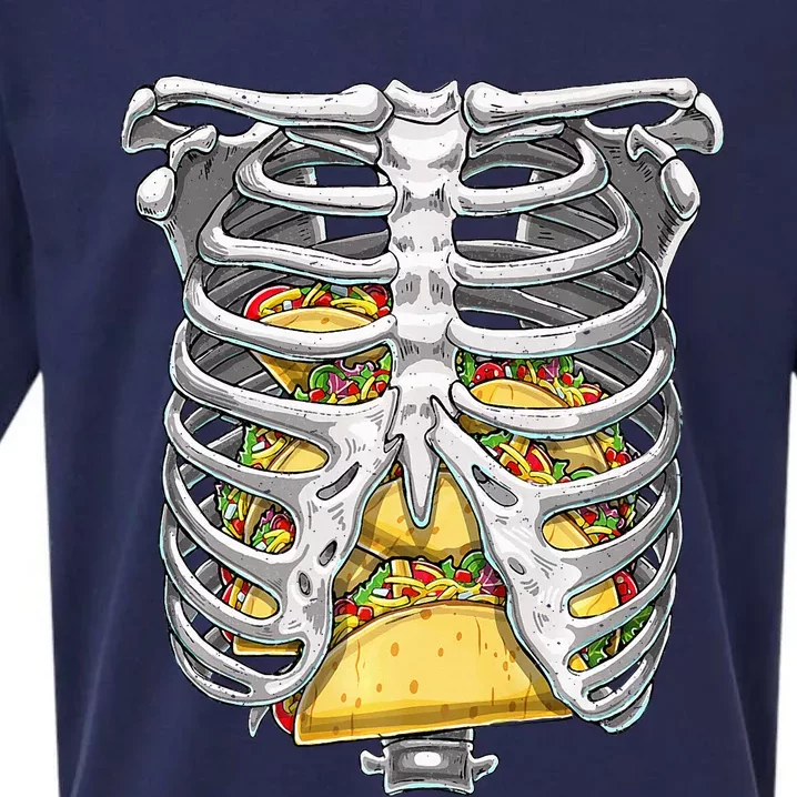 Skeleton Rib Cage Halloween Taco Skeleton Costume Sueded Cloud Jersey T-Shirt