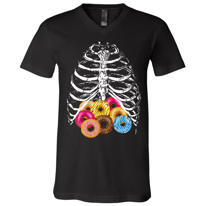 Skeleton Rib Cage Donuts V-Neck T-Shirt