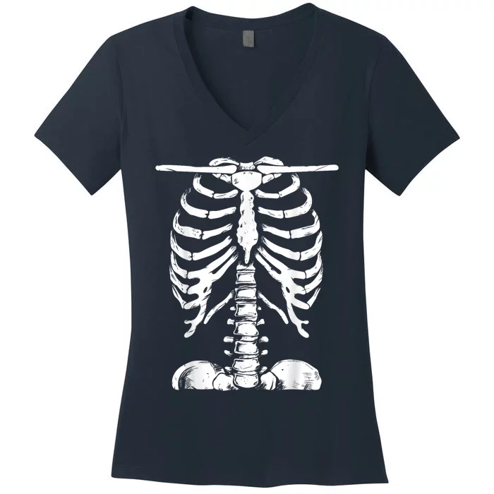 Skeleton Rib Cage Halloween Costume Skeleton Women's V-Neck T-Shirt