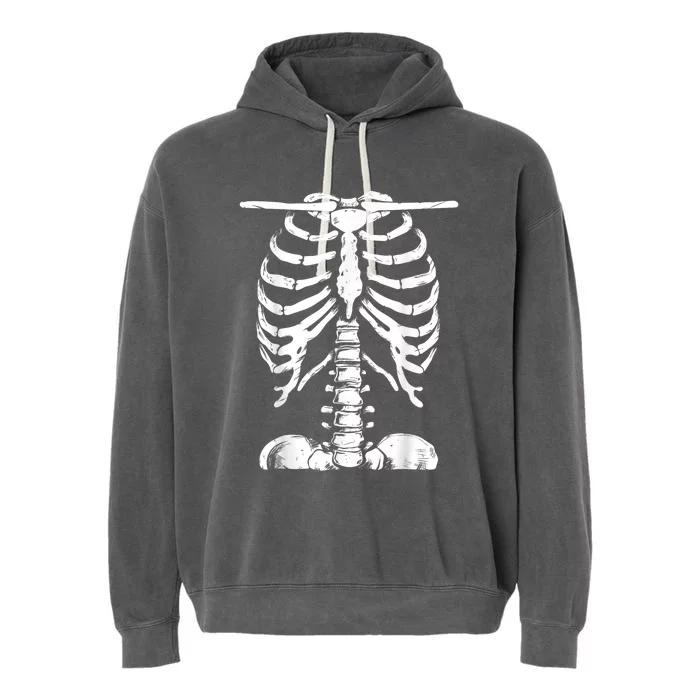 Skeleton Rib Cage Halloween Costume Skeleton Garment-Dyed Fleece Hoodie