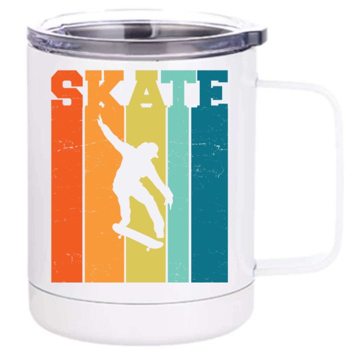 Skate Retro Colorful Sunset Front & Back 12oz Stainless Steel Tumbler Cup