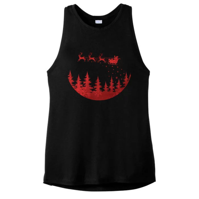 Santa Reindeer Christmas Festive Ladies Tri-Blend Wicking Tank