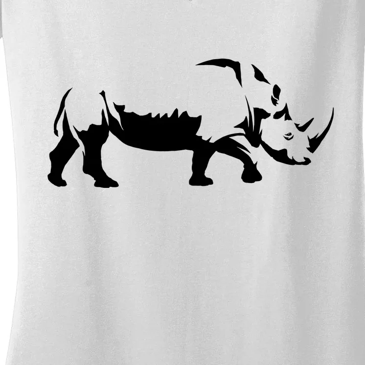 Simple Rhino Cut Out Silhouette Women's V-Neck T-Shirt