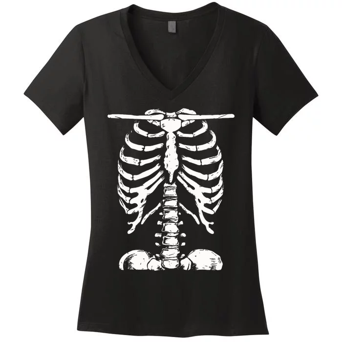 Skeleton Rib Cage Women Halloween Costume Skeleton Women's V-Neck T-Shirt