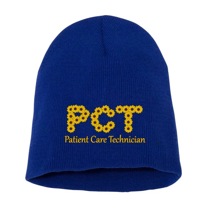 Sunflowers Retro Chic Letters Pct Patient Care Technician Gift Short Acrylic Beanie