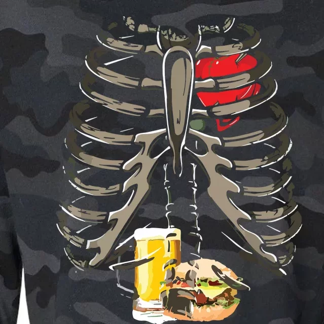 Skeleton Rib Cage Beer Burger Xray Funny Halloween Gift Cropped Pullover Crew