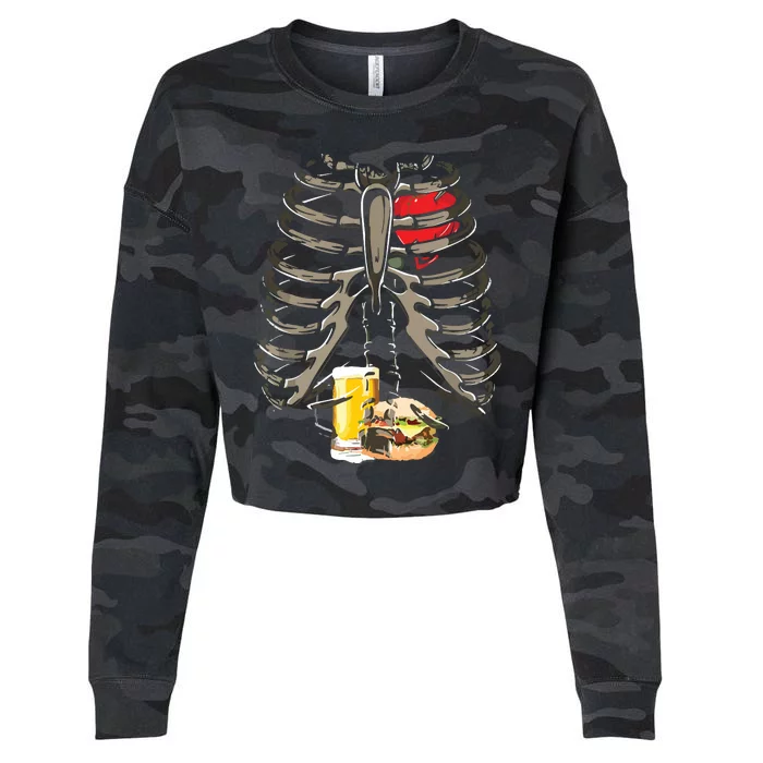 Skeleton Rib Cage Beer Burger Xray Funny Halloween Gift Cropped Pullover Crew