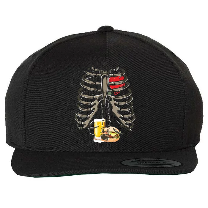 Skeleton Rib Cage Beer Burger Xray Funny Halloween Gift Wool Snapback Cap