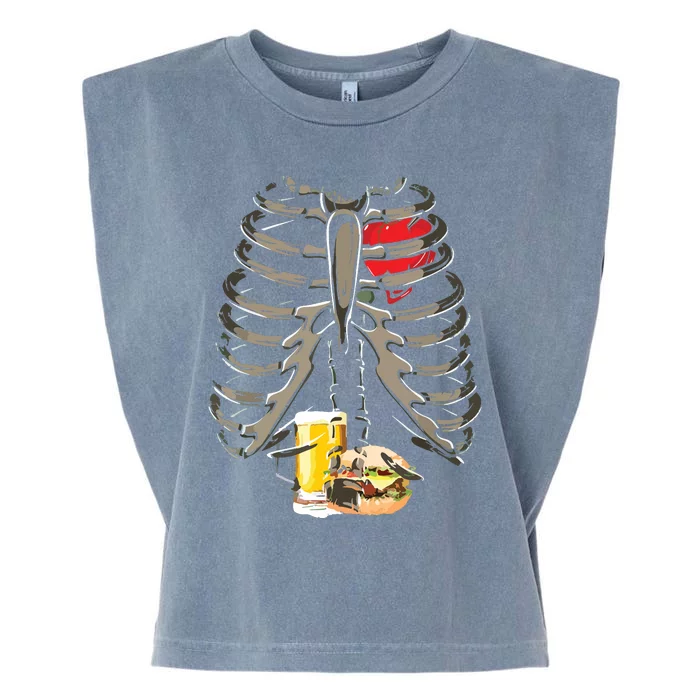 Skeleton Rib Cage Beer Burger Xray Funny Halloween Gift Garment-Dyed Women's Muscle Tee