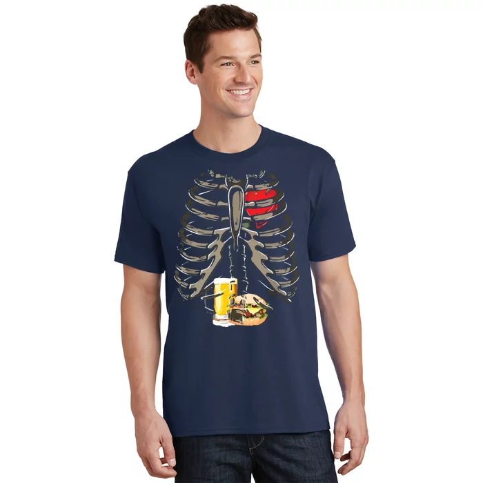 Skeleton Rib Cage Beer Burger Xray Funny Halloween Gift T-Shirt