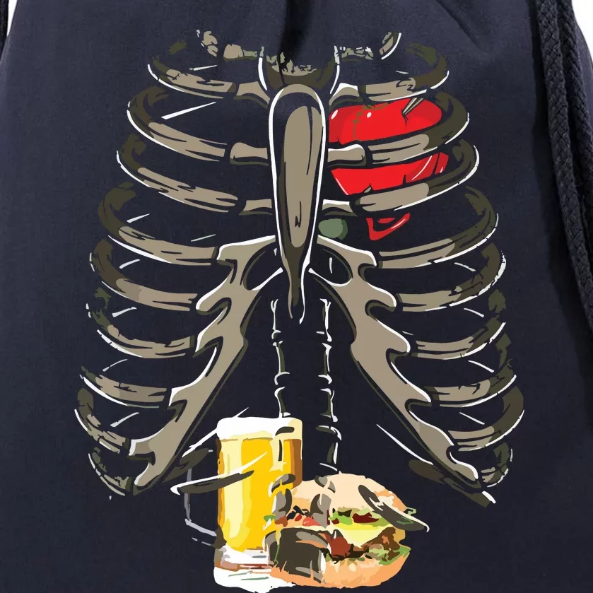 Skeleton Rib Cage Beer Burger Xray Funny Halloween Gift Drawstring Bag