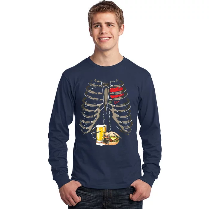 Skeleton Rib Cage Beer Burger Xray Funny Halloween Gift Tall Long Sleeve T-Shirt